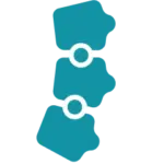 Ikon med tre forbundne elementer i vertikal rækkefølge