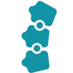 Tre forbundne turkise former med hvide cirkler