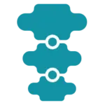 Turkis ikon med tre forbundne elementer